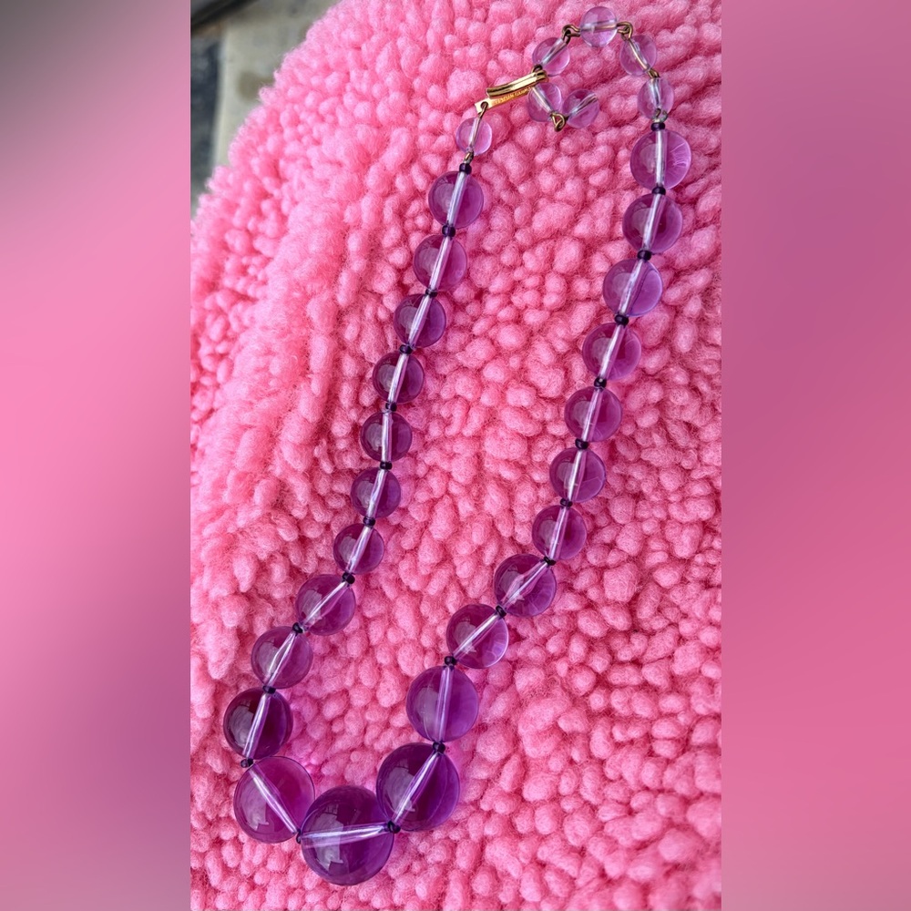 Western Germany Purple lucite Round Bead Necklace